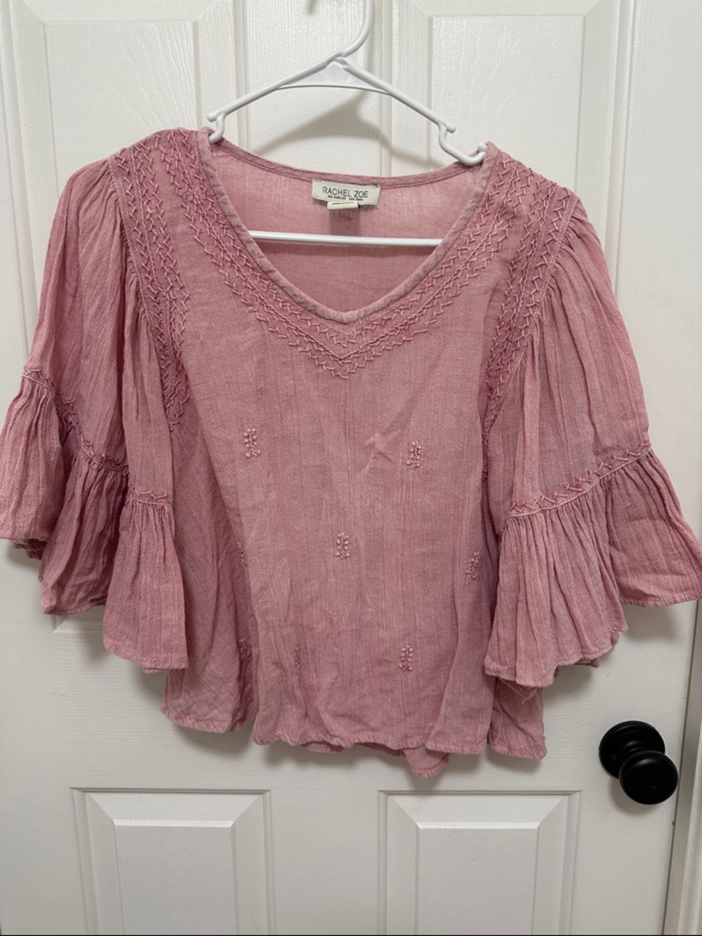 0061 Rachel Zoe Blush Pink‎ Gauze Flutter-Sleeve Tunic Topa size medium